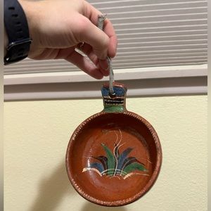 Vintage Red-ware Mexican Pottery Bowl with Handle